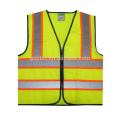 Chaleco reflectante superior de seguridad Ropa de trabajo de neón amarillo brillante con tiras reflectantes de 2 pulgadas Borde naranja Cremallera de frente clase 2